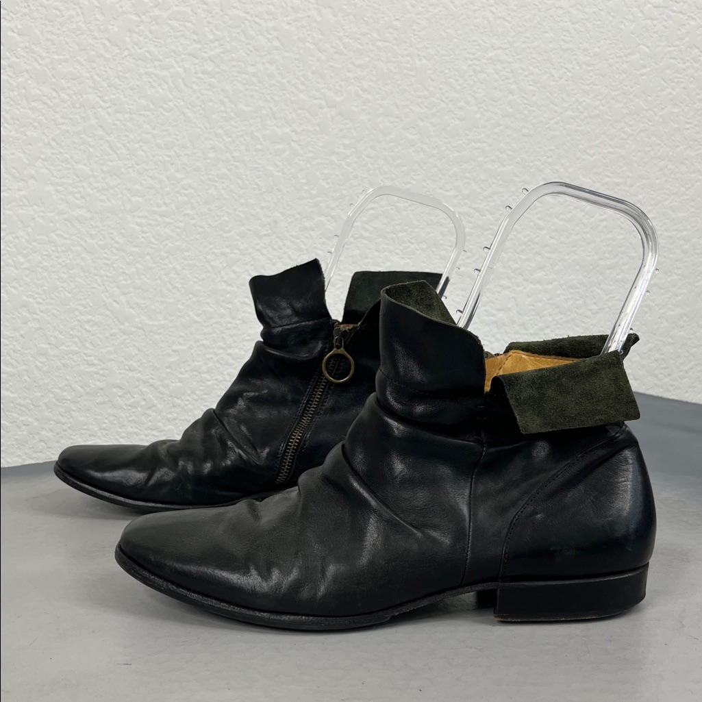 Fiorenti & Baker Ruched Black Leather Ankle Zipper Fold Over Suede Heeled Boots
